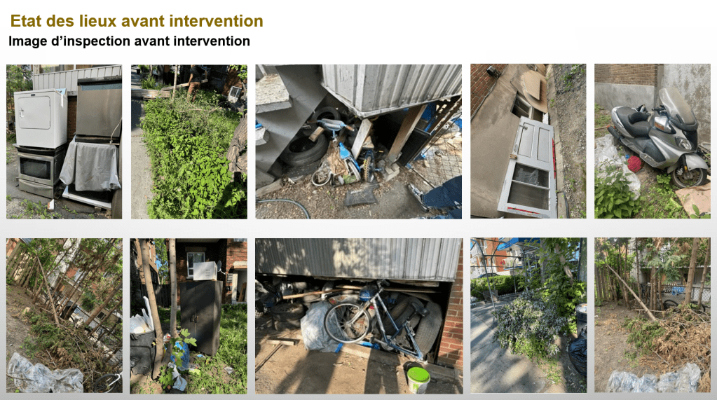 Nettoyage de cour, image prise avant le service de nettoyage à Montréal fait par Chantier & Clair.